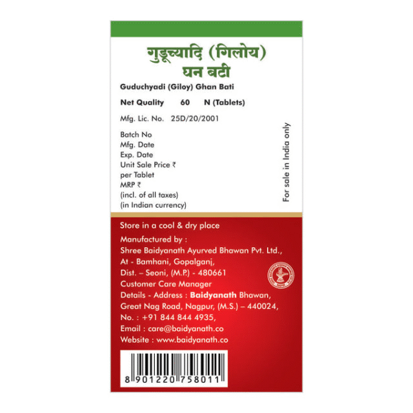 Baidyanath Nagpur Guduchi Giloy Ghanbati 60 Tabs - Image 2