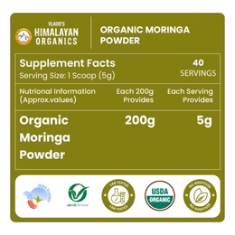 Vlado's Himalayan Organics 100% Organic Certified Moringa Powder - Natural Superfood with 120+ Nutrients, Antioxidants & Vitamins - Drumstick Leaf powder | Herbal Supplement I for Immunity, Digestion & Energy I Rich In Antioxidant & Protein - 200g - Image 9