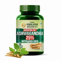Vlado's Himalayan Organics Ashwagandha -25 % Withanolides with Maximun High Potency - 600MG - Highly Concentrated & Third-Party Lab Tested - Ayurvedic Supplement - Focus, Mood Support, Increase Energy, Strength 1st in India - 30 Capsules