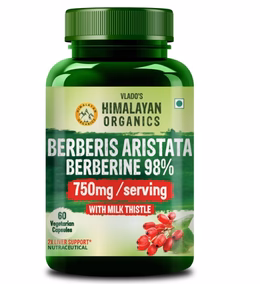 Vlado's Himalayan Organics Berberis Aristata Berberine 98% with Milk Thistle for 2X Liver Support - 60 Capsules