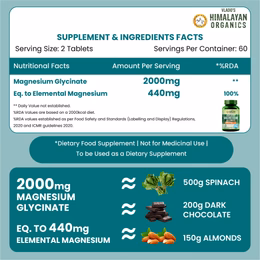 Vlado's Himalayan Organics Chelated Magnesium Glycinate Supplement 2000mg | Highly Absorbable Magnesium I Support in Muscle, Cramps, Recovery, & Nerve Relaxation, Better Sleep Quality for Men & Women - 120 Veg Tab - Image 6