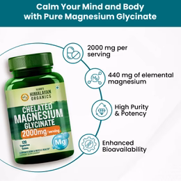 Vlado's Himalayan Organics Chelated Magnesium Glycinate Supplement 2000mg | Highly Absorbable Magnesium I Support in Muscle, Cramps, Recovery, & Nerve Relaxation, Better Sleep Quality for Men & Women - 120 Veg Tab - Image 2