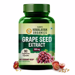 Vlado's Himalayan Organics Grape Seed Extract 500mg/Serving for Healthy Cholesterol Level - 90 Veg Capsules