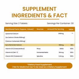 Vlado’s Himalayan Organics Liposomal Calcium 2100mg with Vitamin D3 + K2 (MK-7) & Vitamin B12 | Better Absorption | Supports Healthy Bones, Heart, Joints & Recovery | For Men & Women | 60 Veg Tablets - Image 2