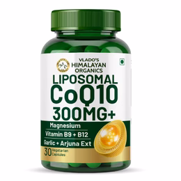 Vlado's Himalayan Organics Liposomal Coenzyme Q10 | CoQ10 Supplement 300mg+ with Magnesium, Vitamin B9 & B12, D-Chiro-Inositol, ,Garlic, Arjuna, Methyl, Folate | High Absorption I Coq10 Ubiqinol Supports Heart Health and Vascular Health – 30 Capsules