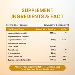 Vlado's Himalayan Organics Liposomal Coenzyme Q10 | CoQ10 Supplement 300mg+ with Magnesium, Vitamin B9 & B12, D-Chiro-Inositol, ,Garlic, Arjuna, Methyl, Folate | High Absorption I Coq10 Ubiqinol Supports Heart Health and Vascular Health – 30 Capsules - Image 12