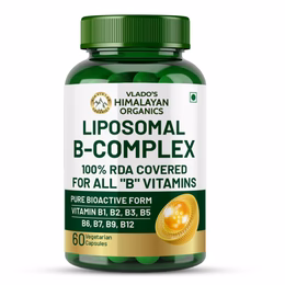 Vlado’s Himalayan Organics Liposomal Vitamin B Complex with 100% RDA B1, B2, B3, B5, B6, B9 & B12 | Hair Growth, Boost Energy And Immunity (60 Capsules)