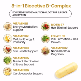 Vlado’s Himalayan Organics Liposomal Vitamin B Complex with 100% RDA B1, B2, B3, B5, B6, B9 & B12 | Hair Growth, Boost Energy And Immunity (60 Capsules) - Image 7