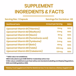 Vlado’s Himalayan Organics Liposomal Vitamin B Complex with 100% RDA B1, B2, B3, B5, B6, B9 & B12 | Hair Growth, Boost Energy And Immunity (60 Capsules) - Image 2