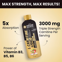 Vlado's Himalayan Organics L Carnitine Liquid 3000 mg I with Vitamin B3, B5, B6 I Pre Workout, Intra Workout & Post Workout Supplement I | Break fat cells for Healthy Weight Loss | 5X Strength | For Men & Women I 30 Servings Strawberry Flavor - 450 ML - Image 3