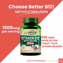 Vlado's Himalayan Organics Methylcobalamin Vitamin B12 1500mcg Supplement support Brain, Nerve Function and Energy - 90 Veg Tablets - Image 3