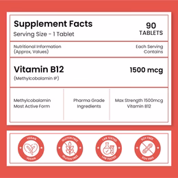 Vlado's Himalayan Organics Methylcobalamin Vitamin B12 1500mcg Supplement support Brain, Nerve Function and Energy - 90 Veg Tablets - Image 2