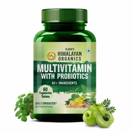 Vlado's Himalayan Organics Multivitamin with Probiotics (60 Tablets) 60 Ingredients for Men & Women with Vitamin C, D, E, B3, B12, Zinc, Giloy & Biotin