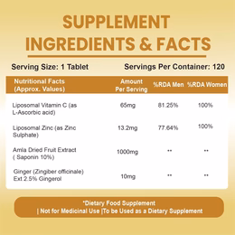 Vlado's Himalayan Organics Natural Liposomal Vitamin C Supplements Amla Extract With Zinc For Immunity & Skincare | Antioxidant Vitamin, Skin Rejuvenation I Vitamin C Tablets - 120 Veg Tablets - Image 3