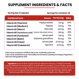 Vlado's Himalayan Organics Natural Vitamin B12 Supplement | B1,B2,B3,B5,B6,B7,B9,Moringa| Boost Energy Level | Good For Digestion And Nerve Health | Glowing Skin For Men & Women - 120 Vegetarian Capsules - Image 2