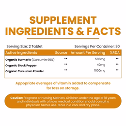 Vlado's Himalayan Organics - Organic Curcumin Tablets 1500+ Mg/Serving with Black Pepper and 95% Curcuminoids | Anti inflammatory Supplement for Adults | With Curcuma Longa, Turmeric | 60 Veg Tablets - Image 2