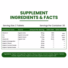 Vlado's Himalayan Organics - Organic Multivitamins with Iron ,Zinc ,Vitamin B3, C ,Organic Ashwagandha , Tribulus & Turmeric - 100% Organic , Non-Synthetic - for Immunity, Engergy stamina , Hair, Skin & Bones - 60 Veg Tablets - Image 2