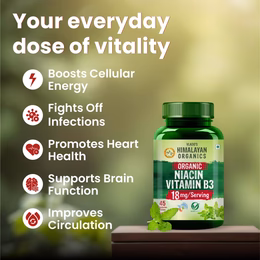 Vlado's Himalayan organics - Organic Niacin (Vitamin B3 ) 18 mg / Serving - for Vascularity & Increase Cellular Energy - 45 Veg Tablets - Image 4