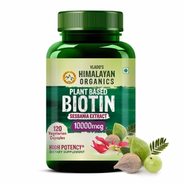 Vlado's Himalayan Organics Plant Based Biotin 10000 mcg for Hair Growth - 120 Veg Capsules