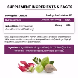 Vlado's Himalayan Organics Plant Based Biotin 10000 mcg for Hair Growth - 120 Veg Capsules - Image 6