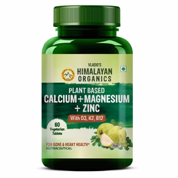 Vlado's Himalayan Organics Plant Based Calcium Magnesium + Zinc | Vitamin D3+k2 Supplement For Stronger Bones | Boost Immunity | Healthy Heart | Muscle Growth - 60 Veg Tablets - Image 2