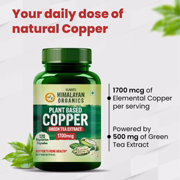 Vlado's Himalayan Organics Plant Based Copper 1700mcg with Green Tea Extract | Support Connective Tissues | Good For Bone Health - 120 Veg Capsules - Image 5