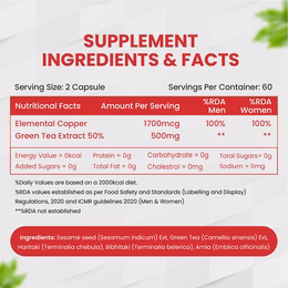 Vlado's Himalayan Organics Plant Based Copper 1700mcg with Green Tea Extract | Support Connective Tissues | Good For Bone Health - 120 Veg Capsules - Image 2