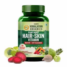 Vlado's Himalayan Organics Plant-Based Hair Skin vitamin with Pure Biotin And DHT Blocker - For Men And Women - 60 Veg Capsules