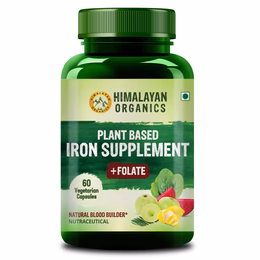 Vlado's Himalayan Organics Plant-Based Iron Supplement With Folate | Improved Hemoglobin & Oxygen Capacity | Stomach Friendly | Boost Energy - 60 Veg Capsules