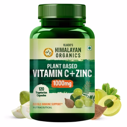 Vlado's Himalayan Organics Plant Based Vitamin C with Zinc (120 Capsules) As Amla Extract - Glowing Skin & Immunity