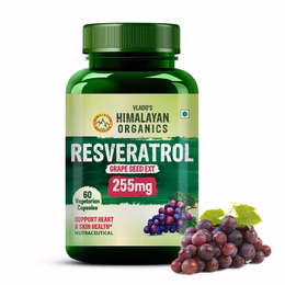 Vlado's Himalayan Organics Resveratrol 255mg with Grape Seed Extract Supplement | Support Heart And Skin Health | Powerful Anti-oxidant for Anti-Ageing - 60 Veg Capsules