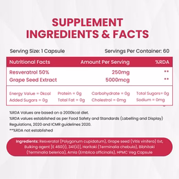Vlado's Himalayan Organics Resveratrol 255mg with Grape Seed Extract Supplement | Support Heart And Skin Health | Powerful Anti-oxidant for Anti-Ageing - 60 Veg Capsules - Image 5