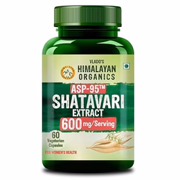 Vlado's Himalayan Organics Shatavari Extract 600 Mg Supplement for Women’s Hormone Balance & Wellness | Boosts Immunity, Supports Digestion & Overall Vitality - 60 Veg Capsule