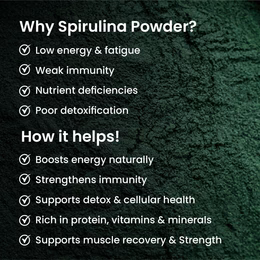 Vlado's Himalayan Organics Spirulina Powder (100g) | For Men & Women | Contains 62% Protein I Natural Superfood | Rich in Protein, Vitamins & Minerals | Boost Energy & Immunity | Support Digestion & Skin health - Image 5