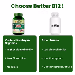 Vlado's Himalayan Organics Vitamin B12 Supplements 500 mcg - Methylcobalamin B12 Vitamin Tablets for Men & Women - 60 Veg Tablets - Image 4