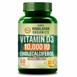 Vlado's Himalayan Organics Vitamin D3 10000IU - Chewable Vitamin D Tablets | Cholecalciferol Vitamin D3 Supplement for Bone & Immunity | Vitamin D3 Supplement for Women & Men | Orange Flavour - 60 Tablets