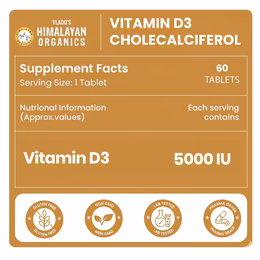Vlado's Himalayan Organics Vitamin D3 5000IU - Chewable Vitamin D Tablets | Cholecalciferol Vitamin D3 Supplement for Bone & Immunity | For Men And Women | Orange Flavour - 60 Tablets - Image 9